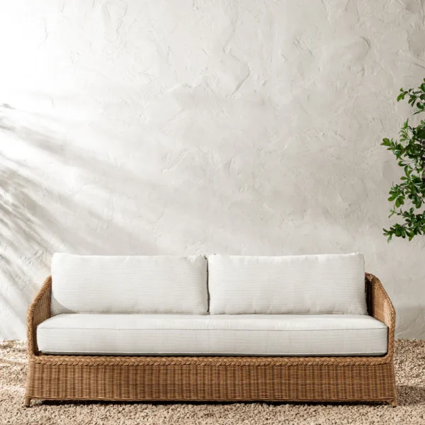 Haviland Outdoor Sofa with Perennials Taupe Stripe 88"